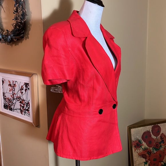 Linda Allan's ELLEN TRACY Size 14 Linen Blazer Textured monochromatic tomato red - Picture 4 of 16